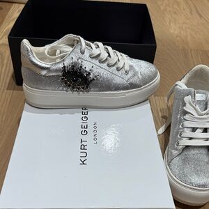 Kurt Geiger Evil Eye Silver Sneakers with Black Detail